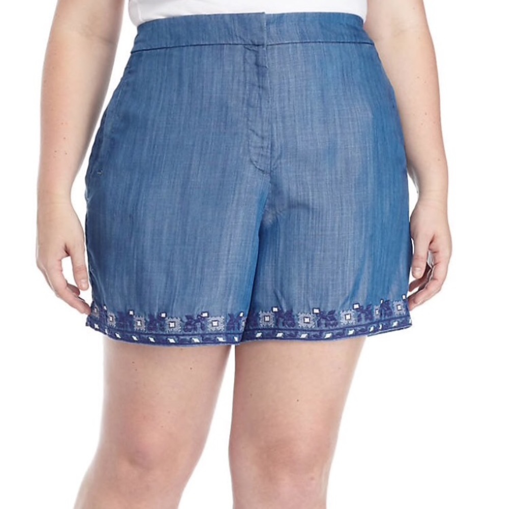 NWT. Kaari Blue embroidered chambray shorts. Sizes 16 & 20.